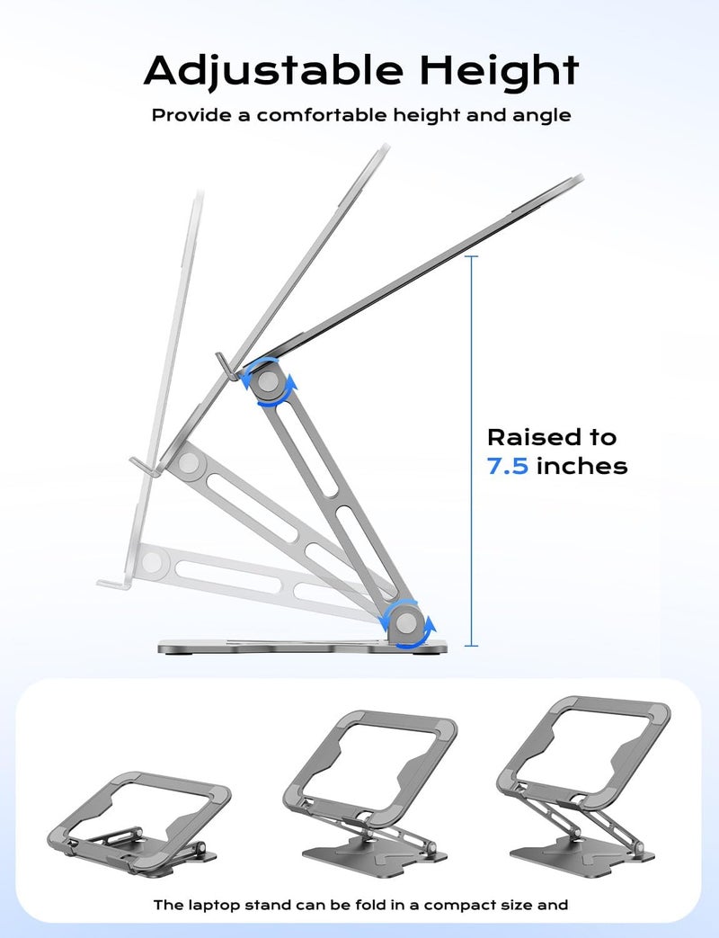 JCZT Foldable Laptop Stand for Desk, Adjustable Height Ergonomic Computer Stand, Portable Laptop Riser for MacBook Air Pro, All 10-16'' Notebooks Laptops, Grey - Image 3